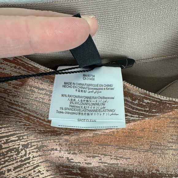 BCBGMaxazria | NWT Silvie Rose Gold Metallic Foil Body-con Bandage Mini Skirt - Picture 7 of 8